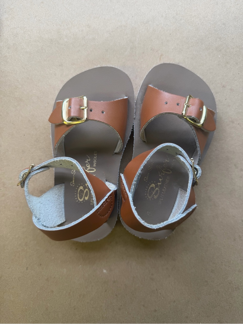 Kids Brown Sun San Leather Buckle Sandals with Ankle Strap